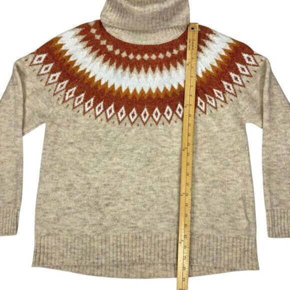 ASPEN Wool Blend Fair Isle Turtleneck Sweater Women XL Brown Ski Winter Pullover - Picture 8 of 12